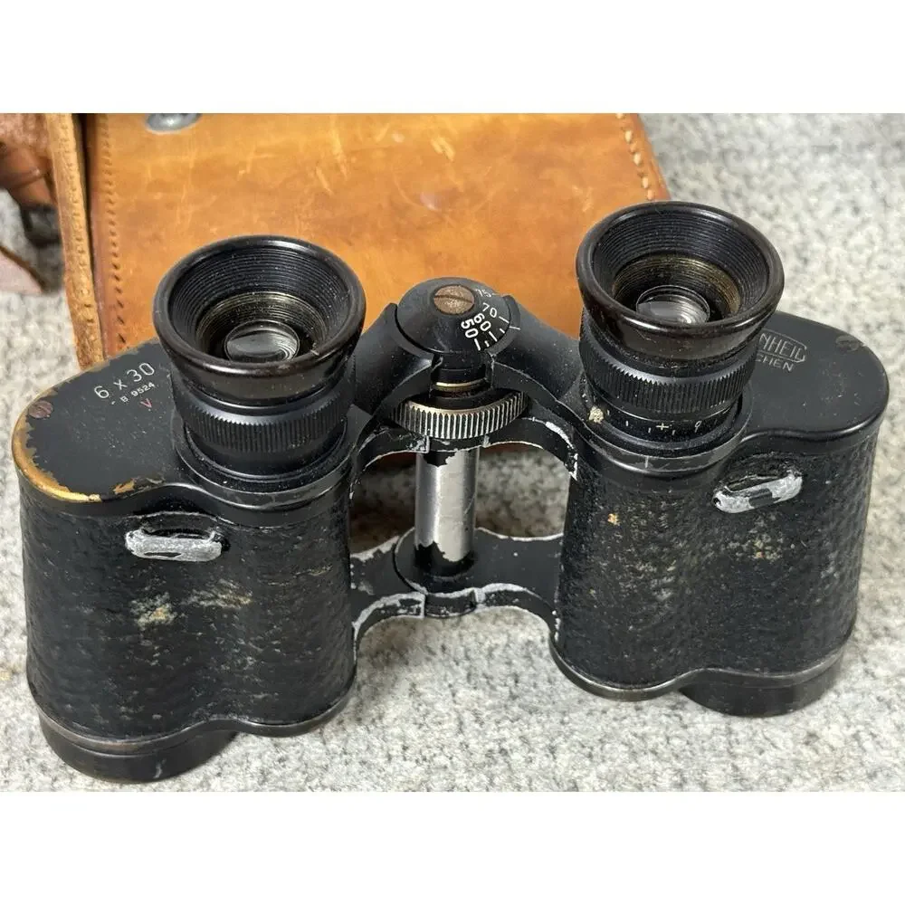 Steinheil Munchen 6x30 B9524 V Vintage Binoculars W/ Stamped Leather Case READ